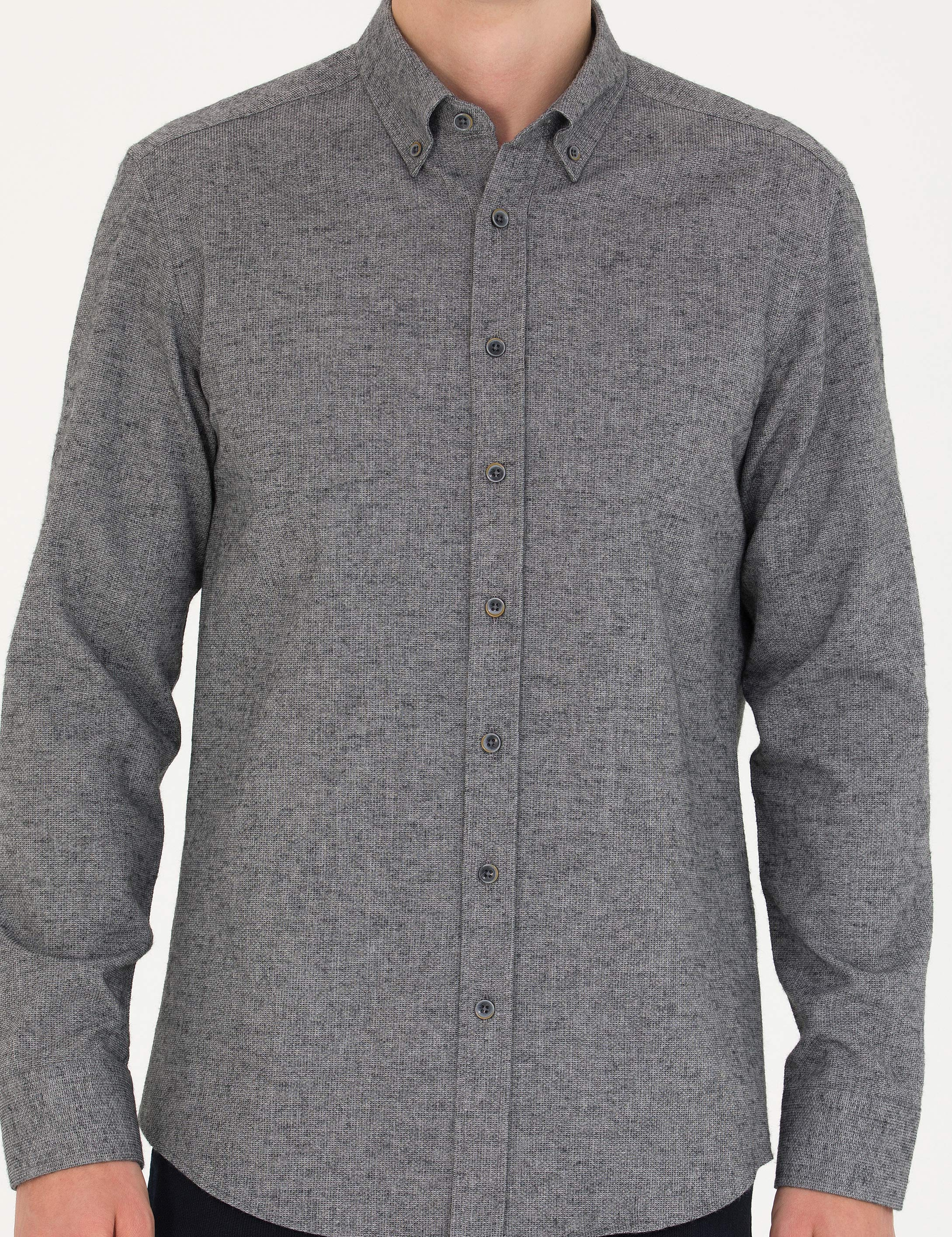 Gri Slim Fit Uzun Kollu Gömlek - Image 6