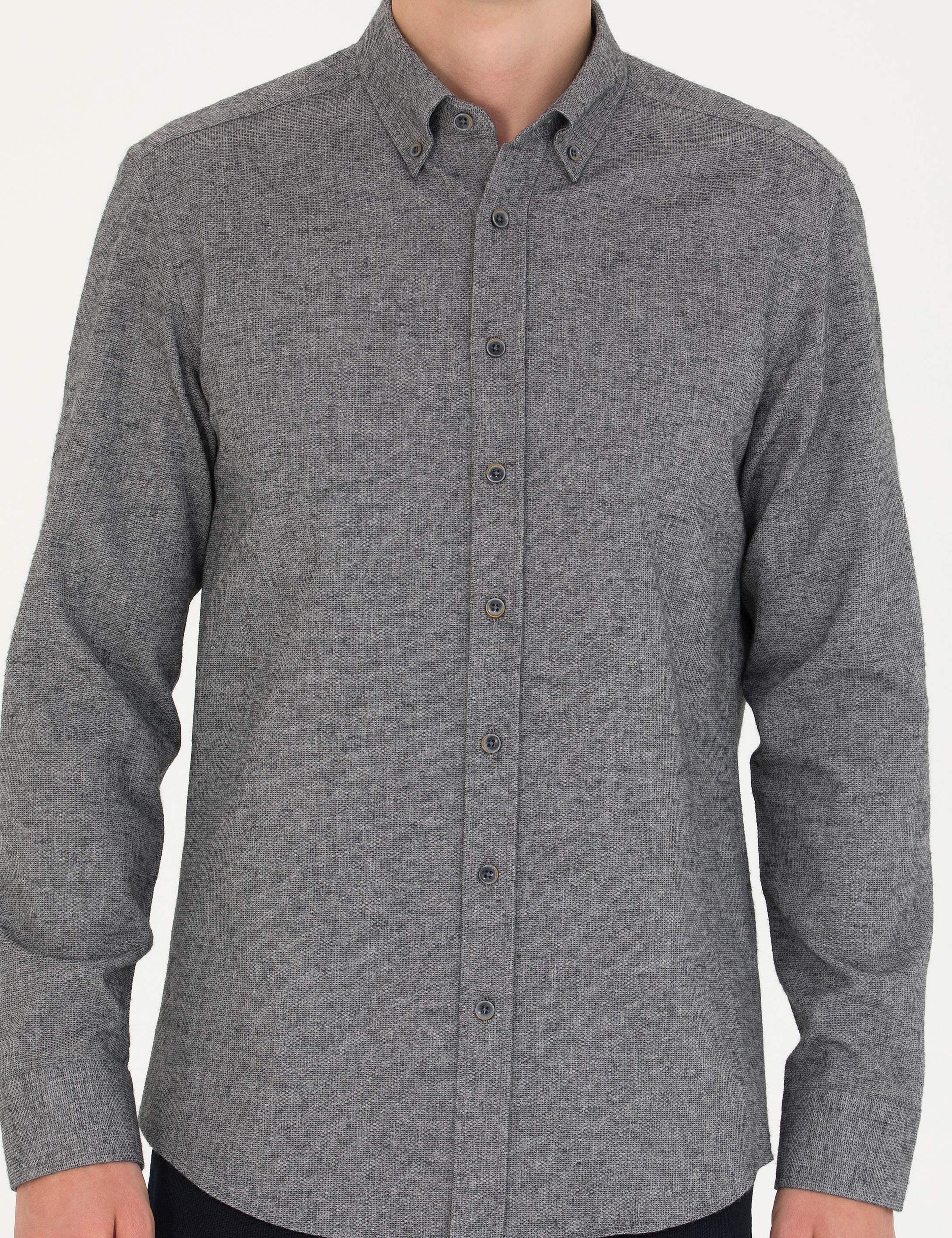 Gri Slim Fit Uzun Kollu Gömlek