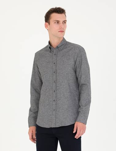 Gri Slim Fit Uzun Kollu Gömlek