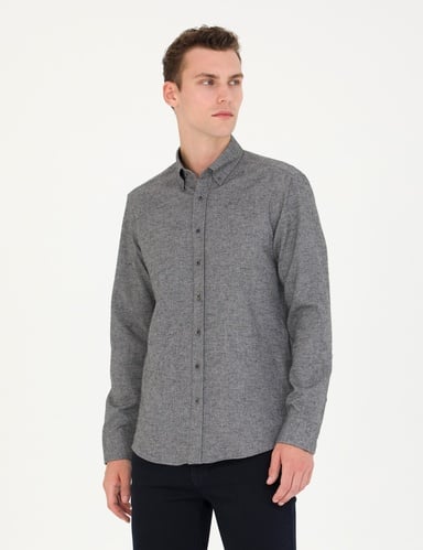 Gri Slim Fit Uzun Kollu Gömlek