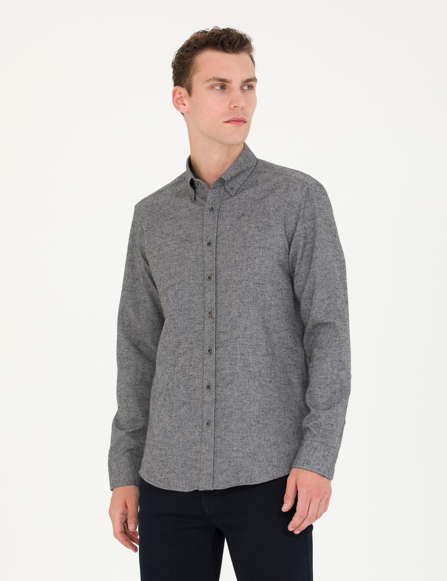 Gri Slim Fit Uzun Kollu Gömlek