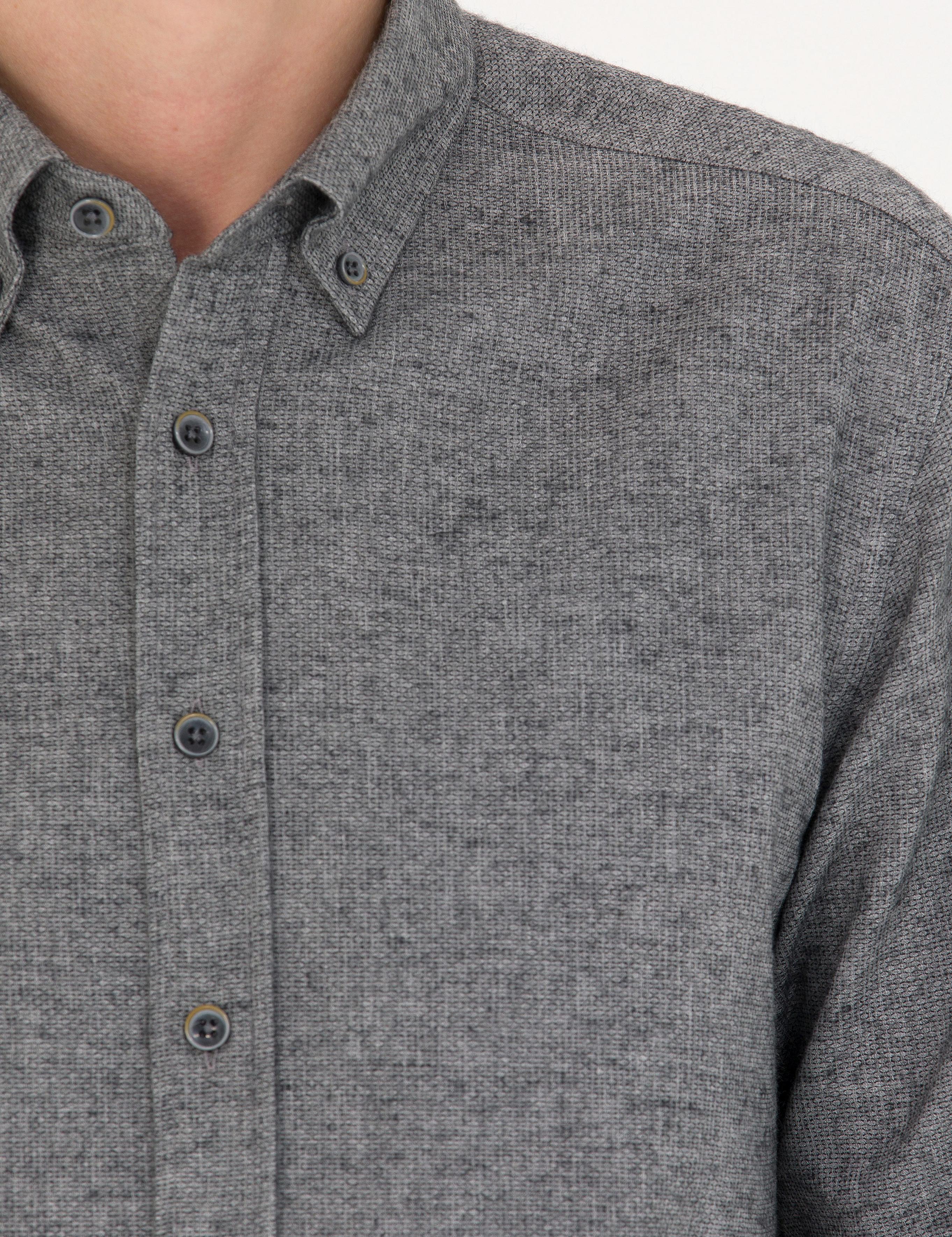 Gri Slim Fit Uzun Kollu Gömlek