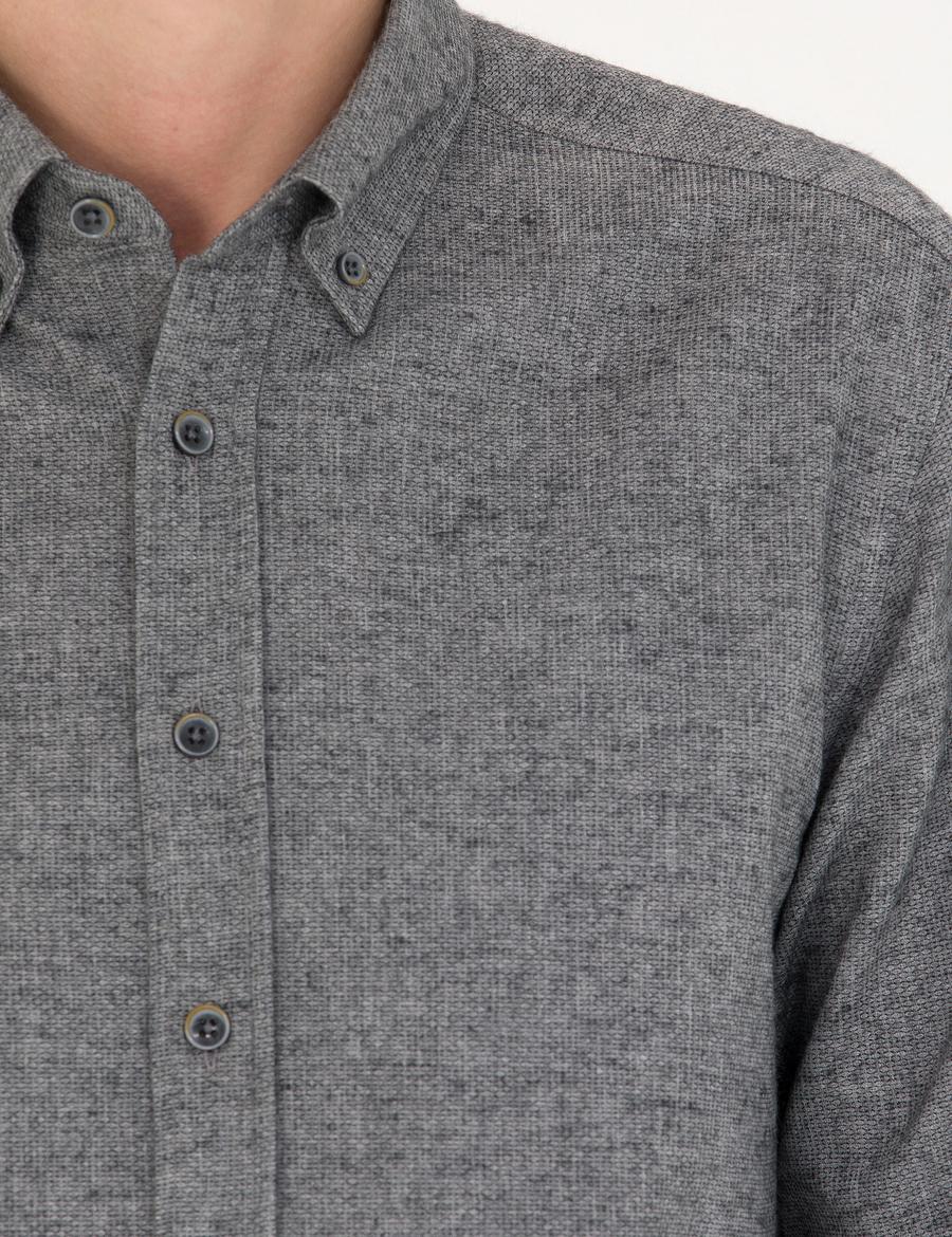 Gri Slim Fit Uzun Kollu Gömlek