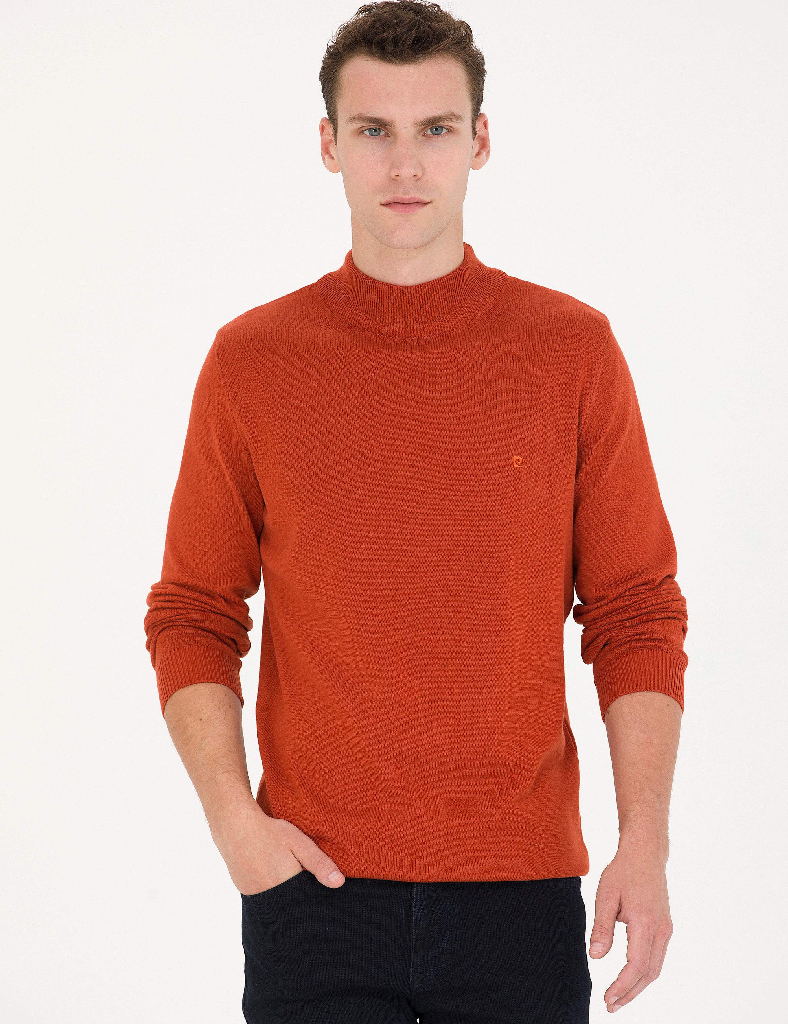 Kiremit Slim Fit Yarım Balıkçı Yaka Basic Triko Kazak