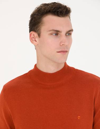 Kiremit Slim Fit Yarım Balıkçı Yaka Basic Triko Kazak