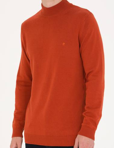 Kiremit Slim Fit Yarım Balıkçı Yaka Basic Triko Kazak