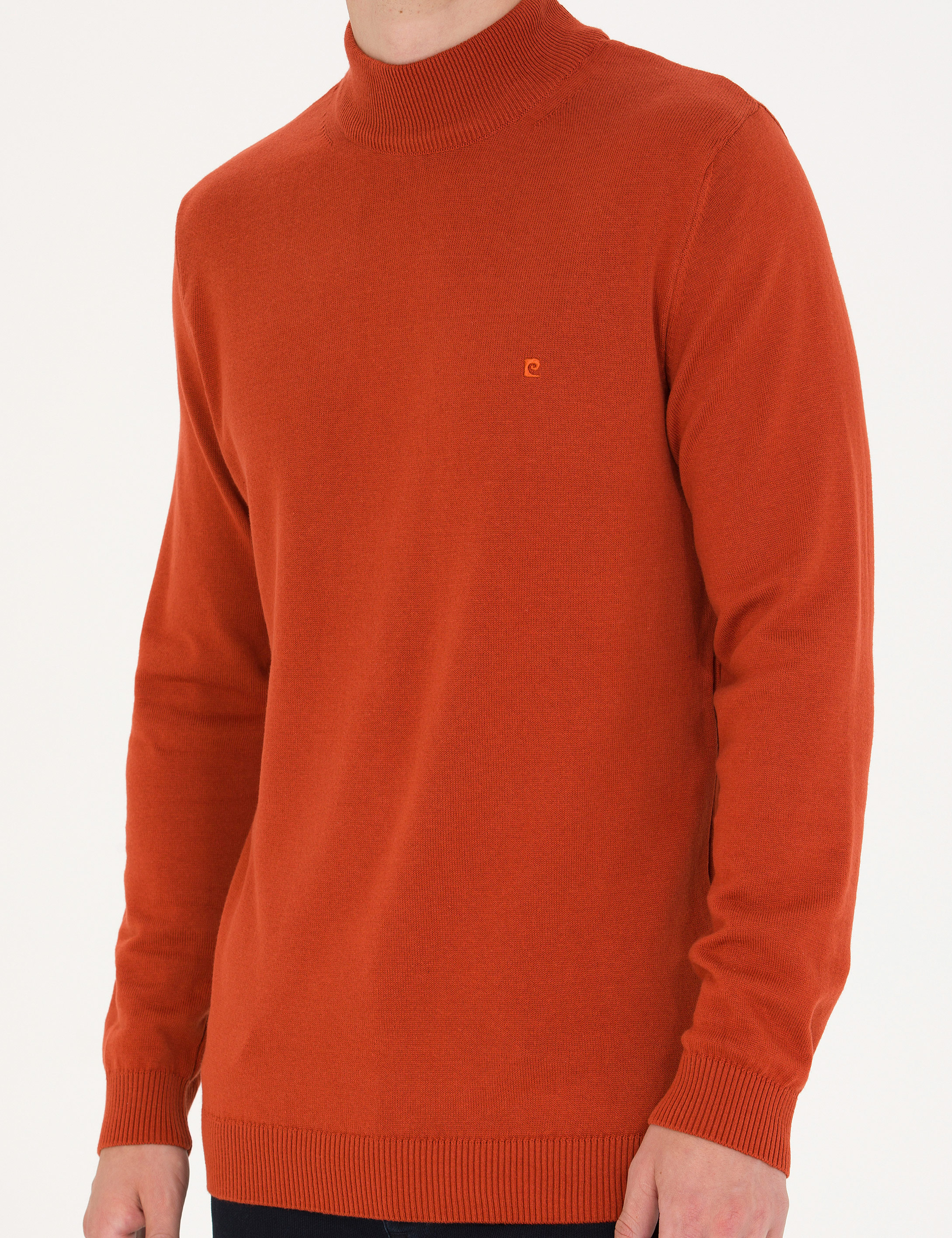Kiremit Slim Fit Yarım Balıkçı Yaka Basic Triko Kazak