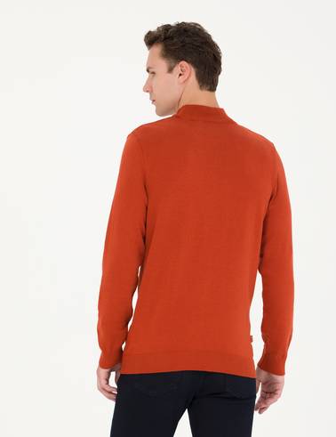 Kiremit Slim Fit Yarım Balıkçı Yaka Basic Triko Kazak