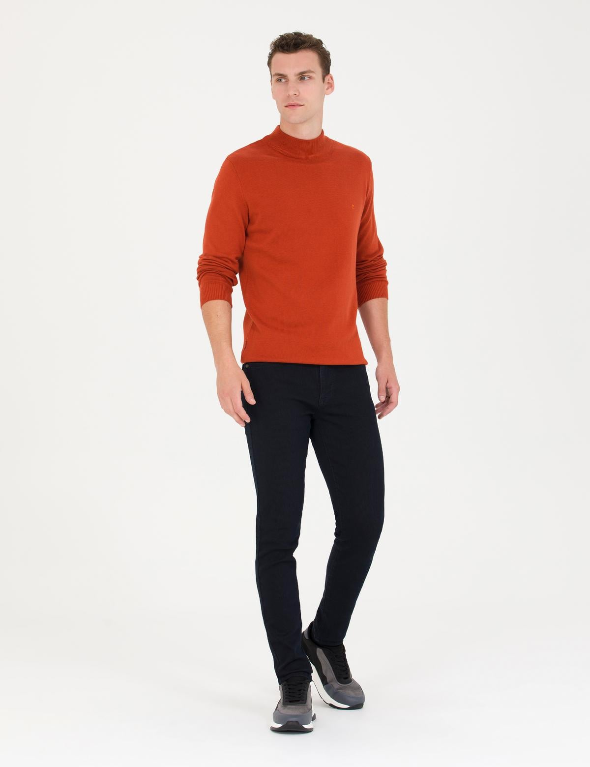 Kiremit Slim Fit Yarım Balıkçı Yaka Basic Triko Kazak - 50276161031