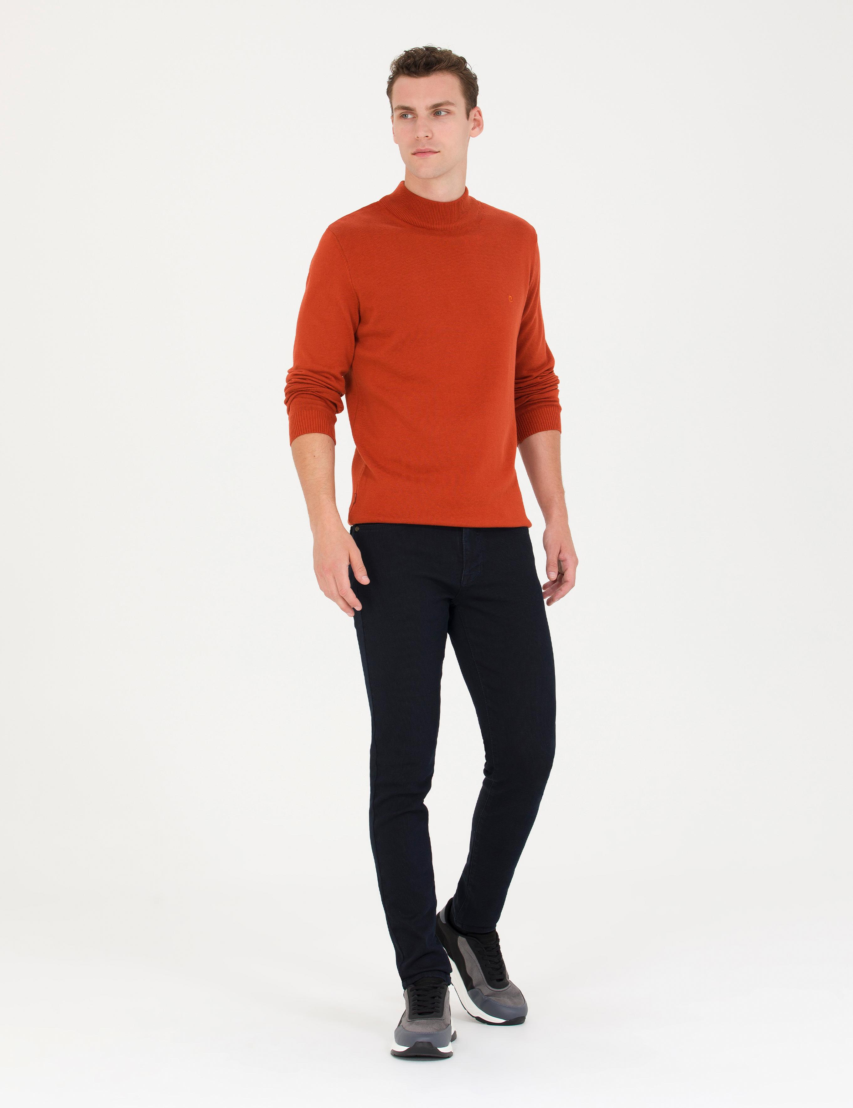 Kiremit Slim Fit Yarım Balıkçı Yaka Basic Triko Kazak