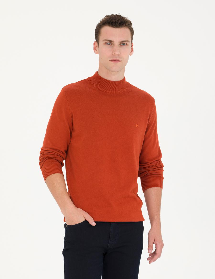 Kiremit Slim Fit Yarım Balıkçı Yaka Basic Triko Kazak