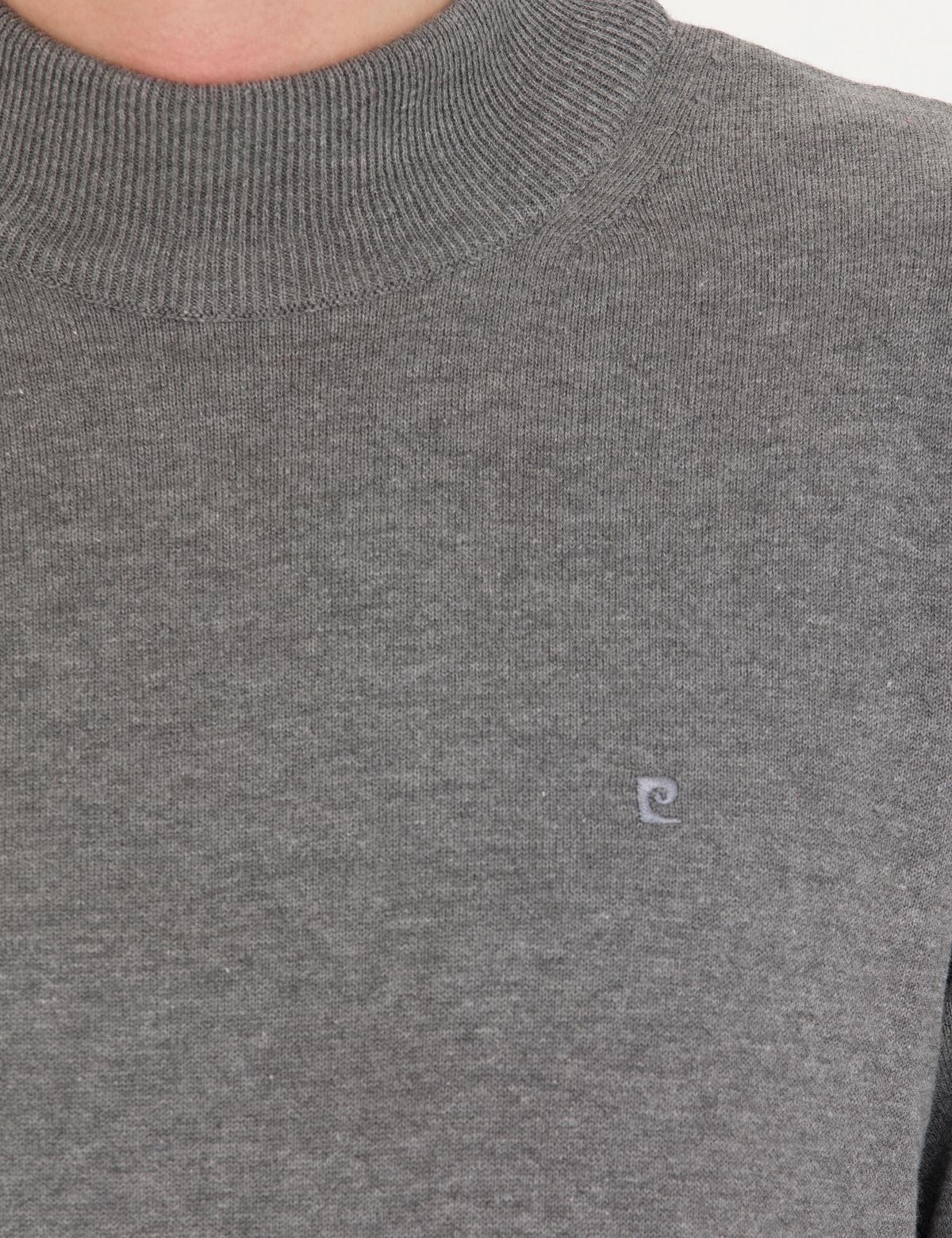 Gri Melanj Slim Fit Yarım Balıkçı Yaka Basic Triko Kazak - 50276161108