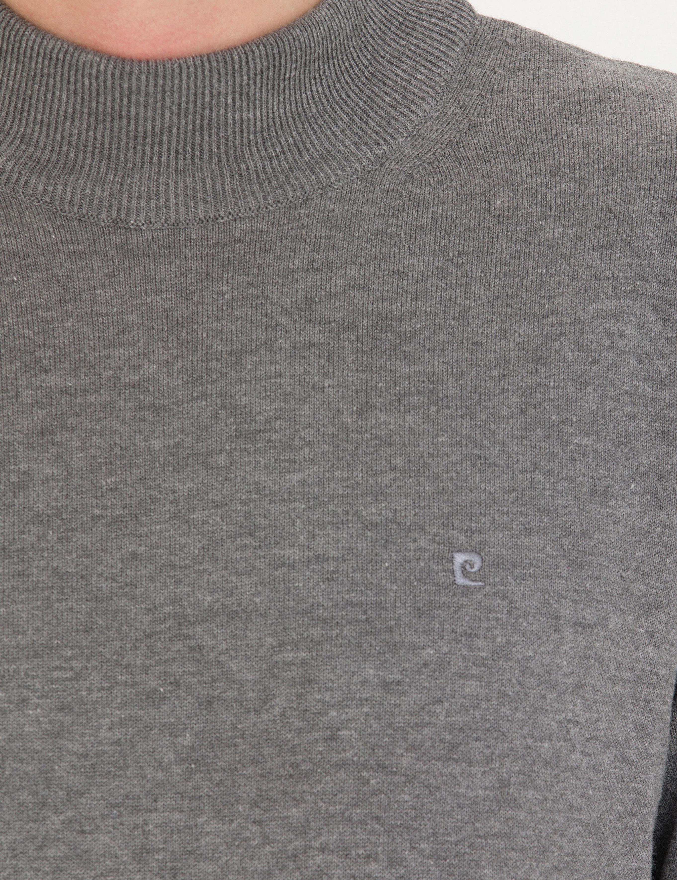 Gri Melanj Slim Fit Yarım Balıkçı Yaka Basic Triko Kazak