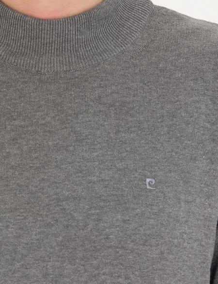 Gri Melanj Slim Fit Yarım Balıkçı Yaka Basic Triko Kazak - 50276161108