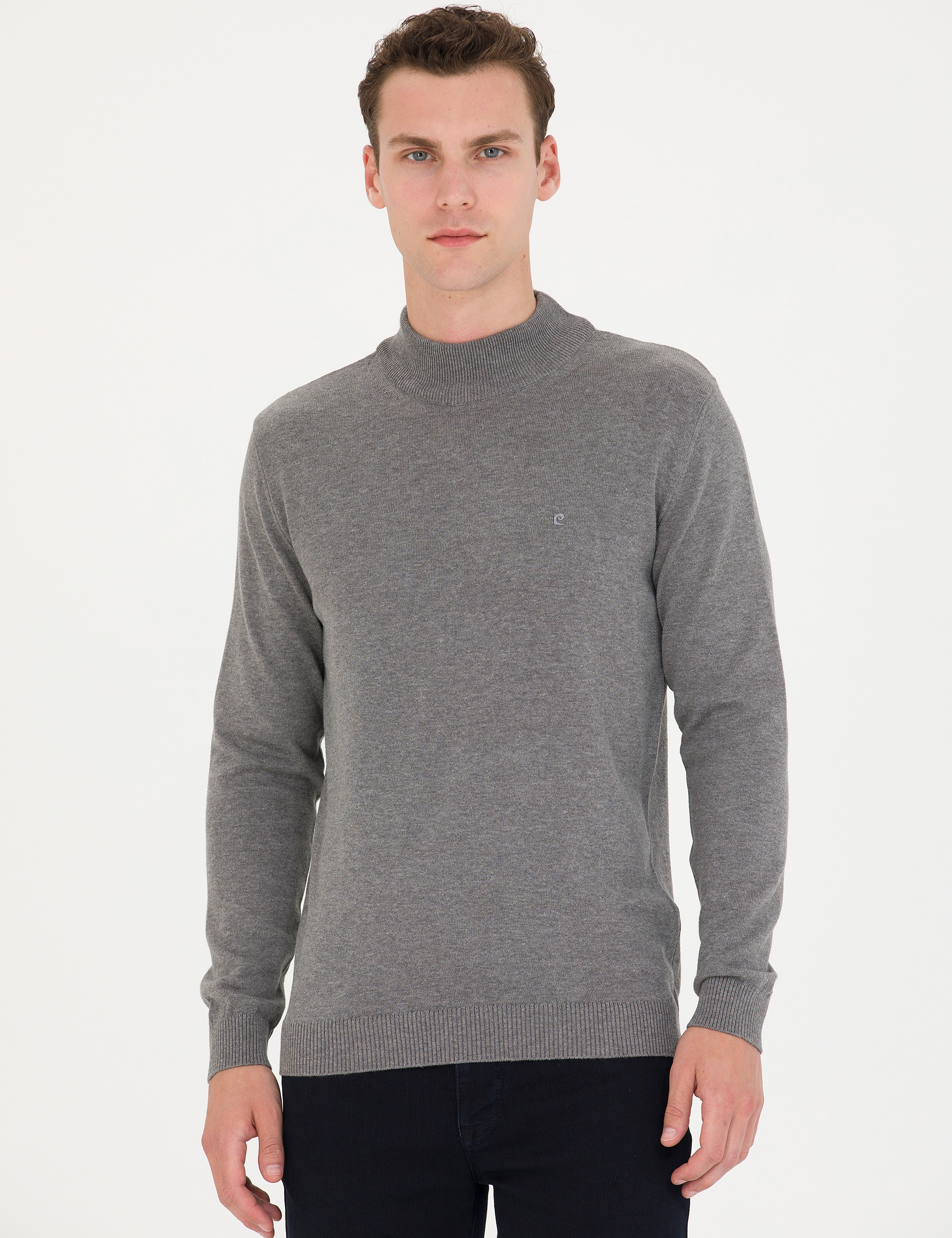 Pierre Cardin Gri Melanj Slim Fit Yarım Balıkçı Yaka Basic Triko Kazak görsel 3