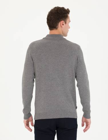 Gri Melanj Slim Fit Yarım Balıkçı Yaka Basic Triko Kazak