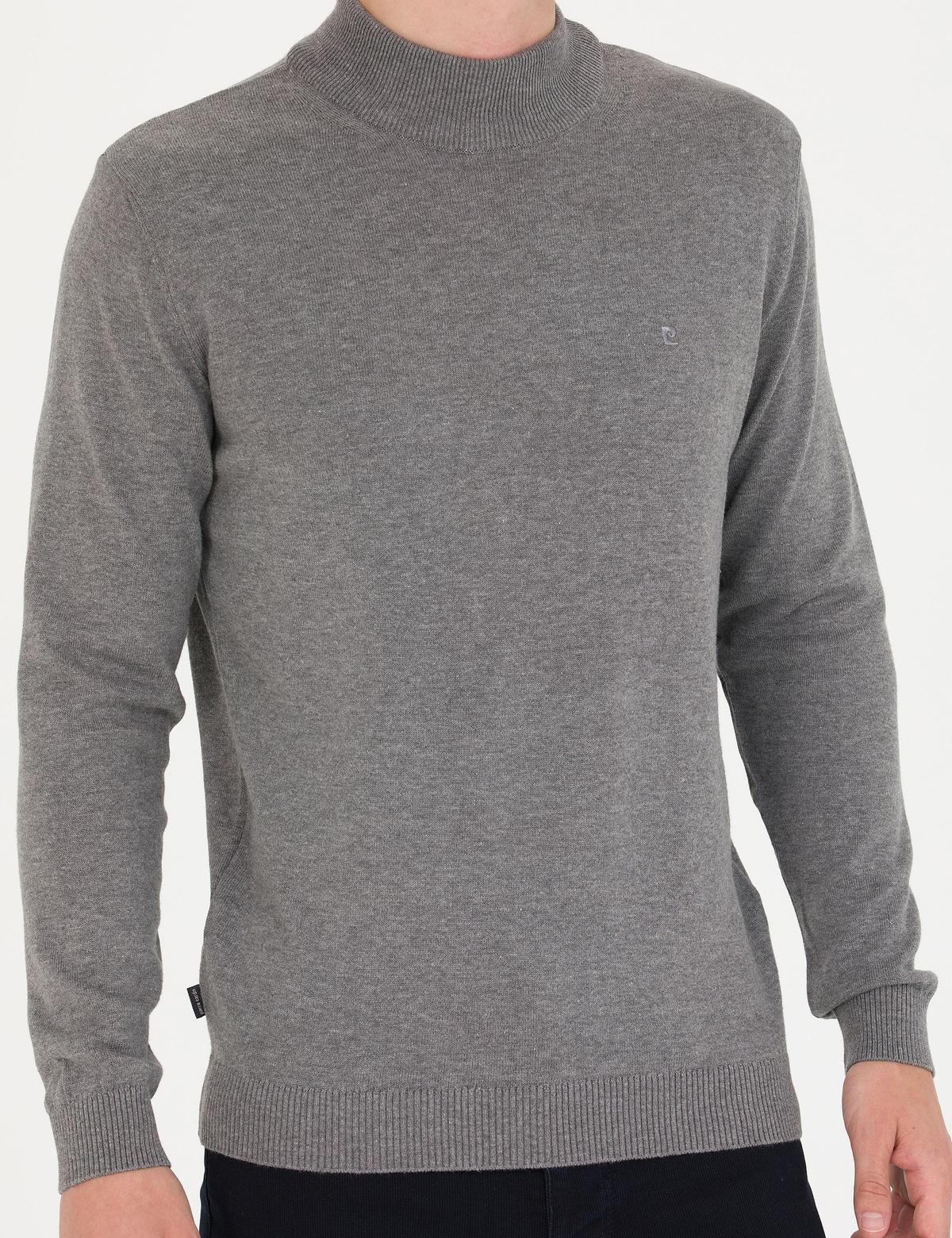 Gri Melanj Slim Fit Yarım Balıkçı Yaka Basic Triko Kazak - 50276161108