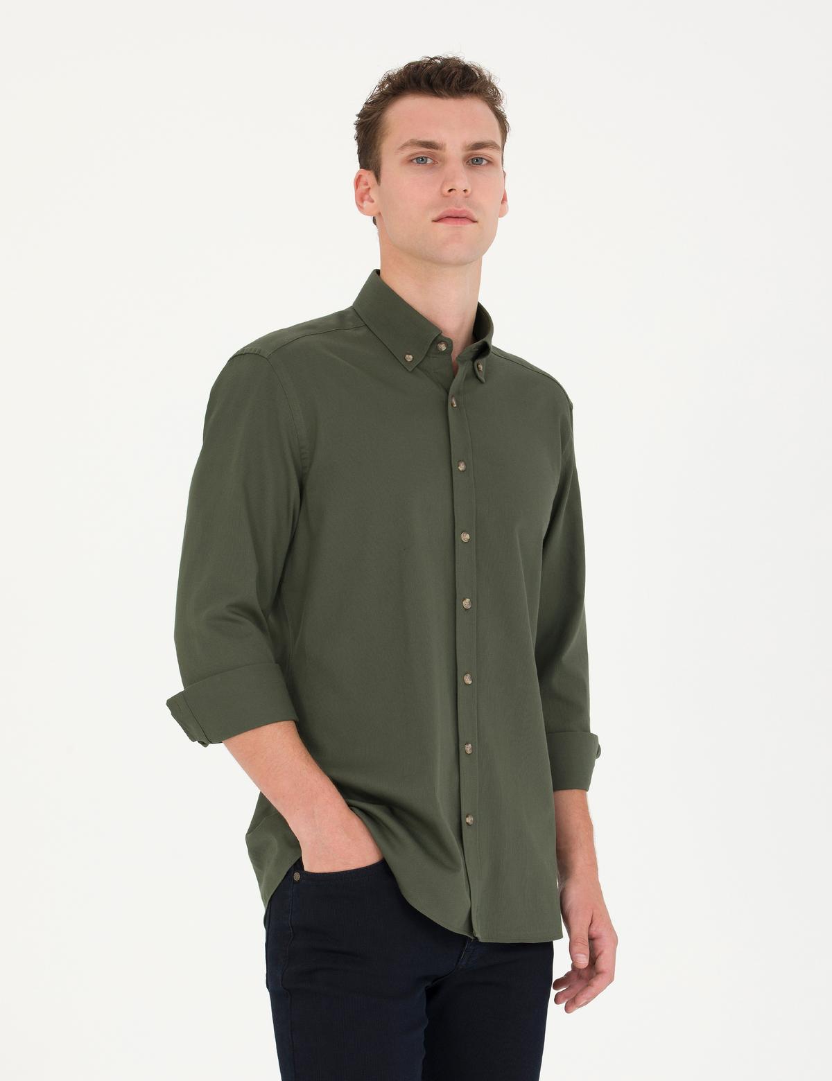 Haki Regular Fit Uzun Kollu Gömlek