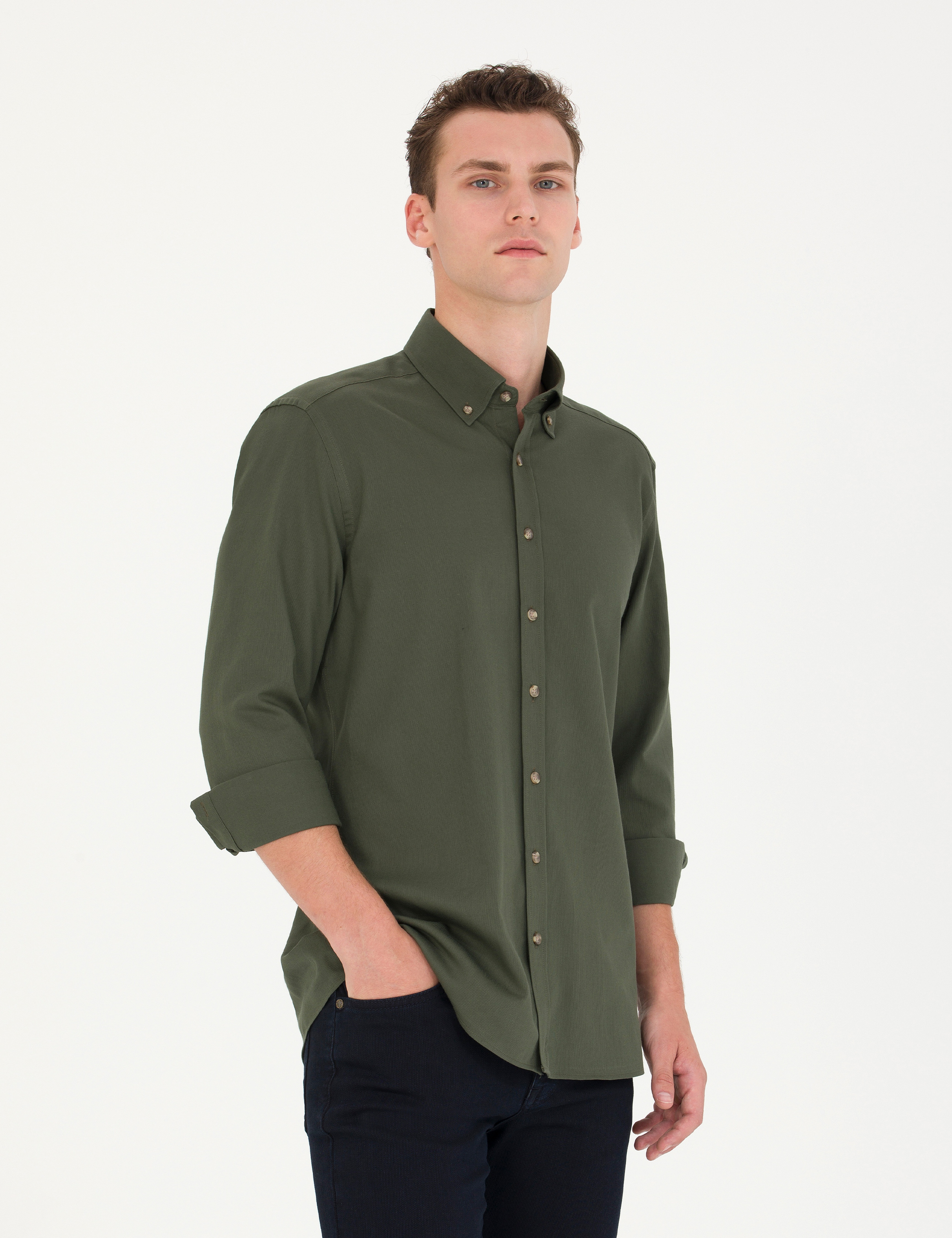 Haki Regular Fit Uzun Kollu Gömlek - Image 1