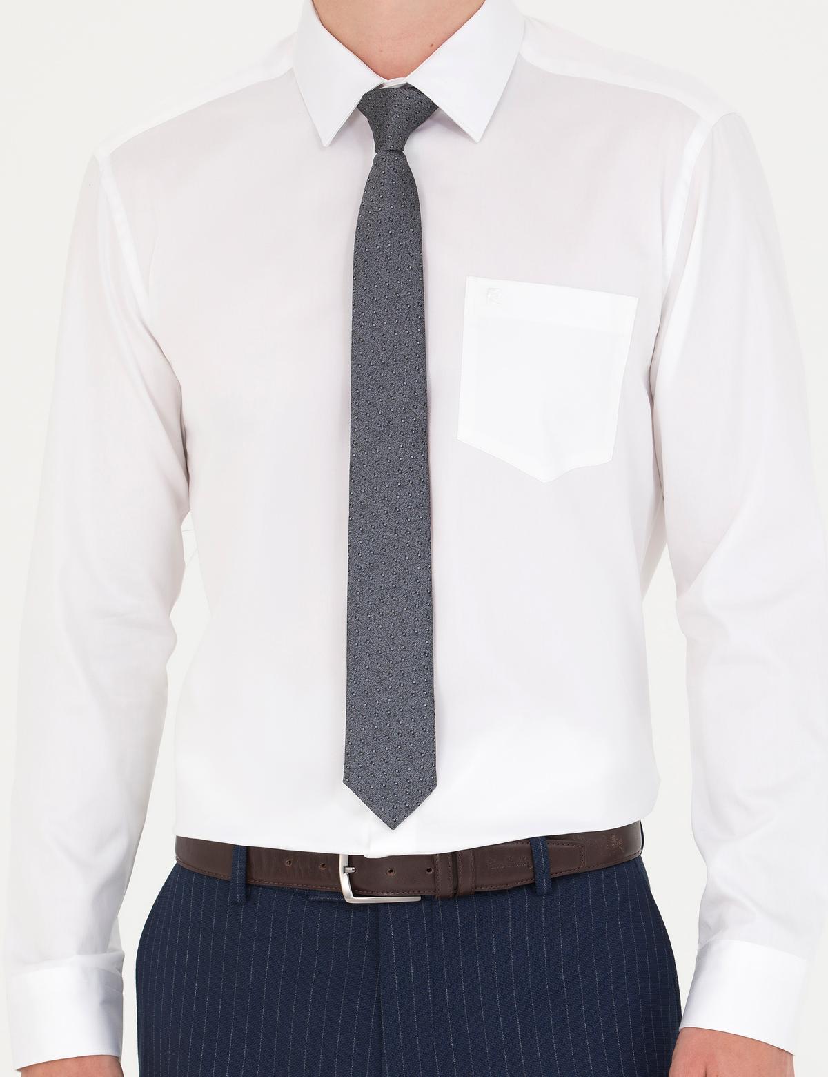 Beyaz Parlak Saten Regular Fit Uzun Kollu Basic Gömlek - 50277146016