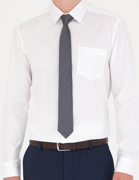 Beyaz Parlak Saten Regular Fit Uzun Kollu Basic Gömlek - 50277146016