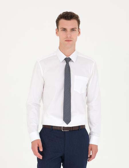 Beyaz Parlak Saten Regular Fit Uzun Kollu Basic Gömlek - 50277146016