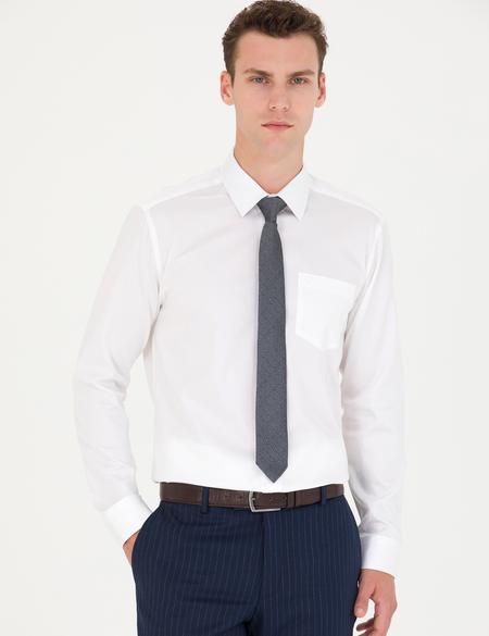 Beyaz Parlak Saten Regular Fit Uzun Kollu Basic Gömlek - 50277146016