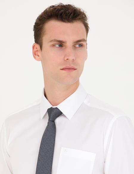 Beyaz Parlak Saten Regular Fit Uzun Kollu Basic Gömlek - 50277146016