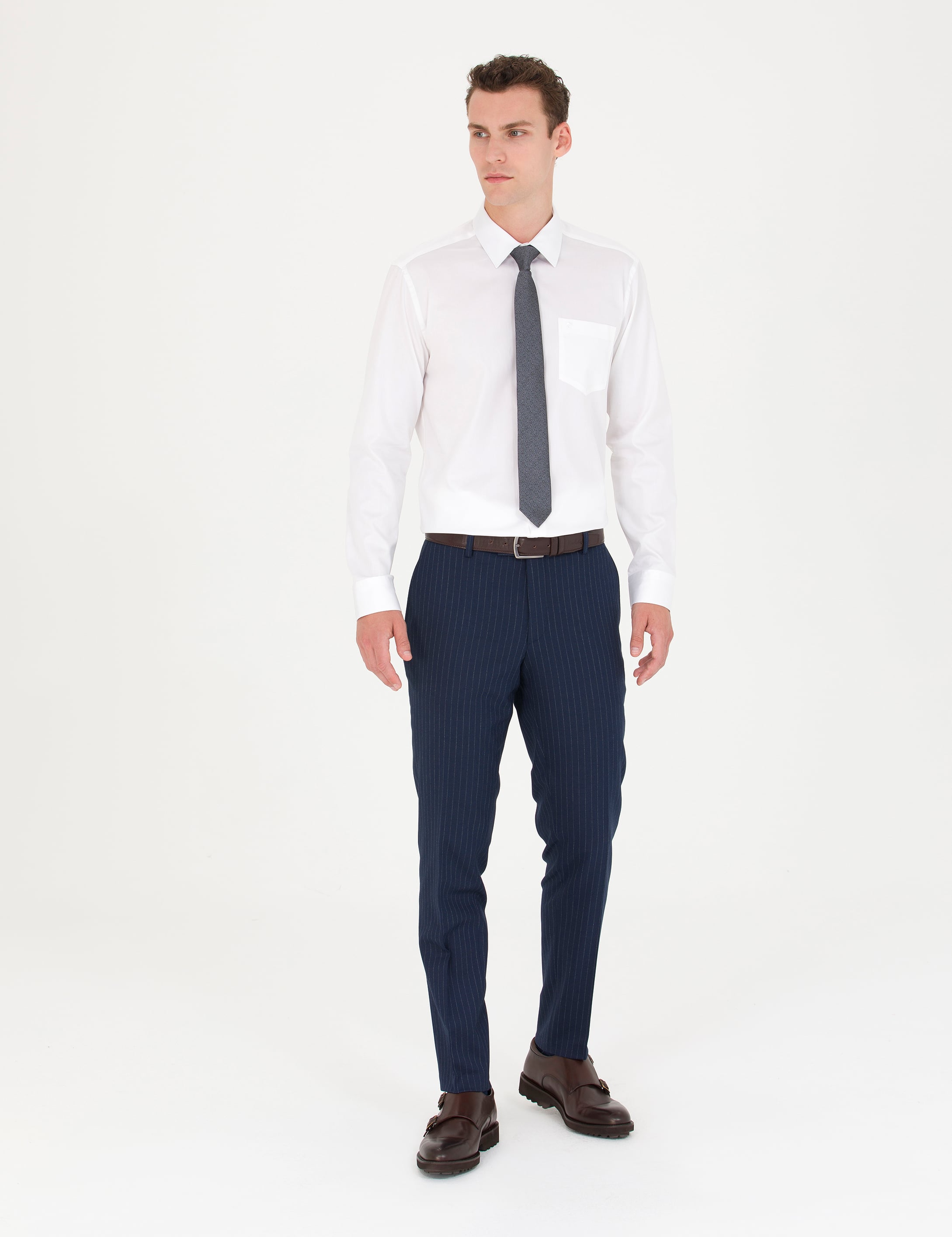 Pierre Cardin Beyaz %100 Pamuk Parlak Saten Regular Fit Uzun Kollu Basic Gömlek görsel 4