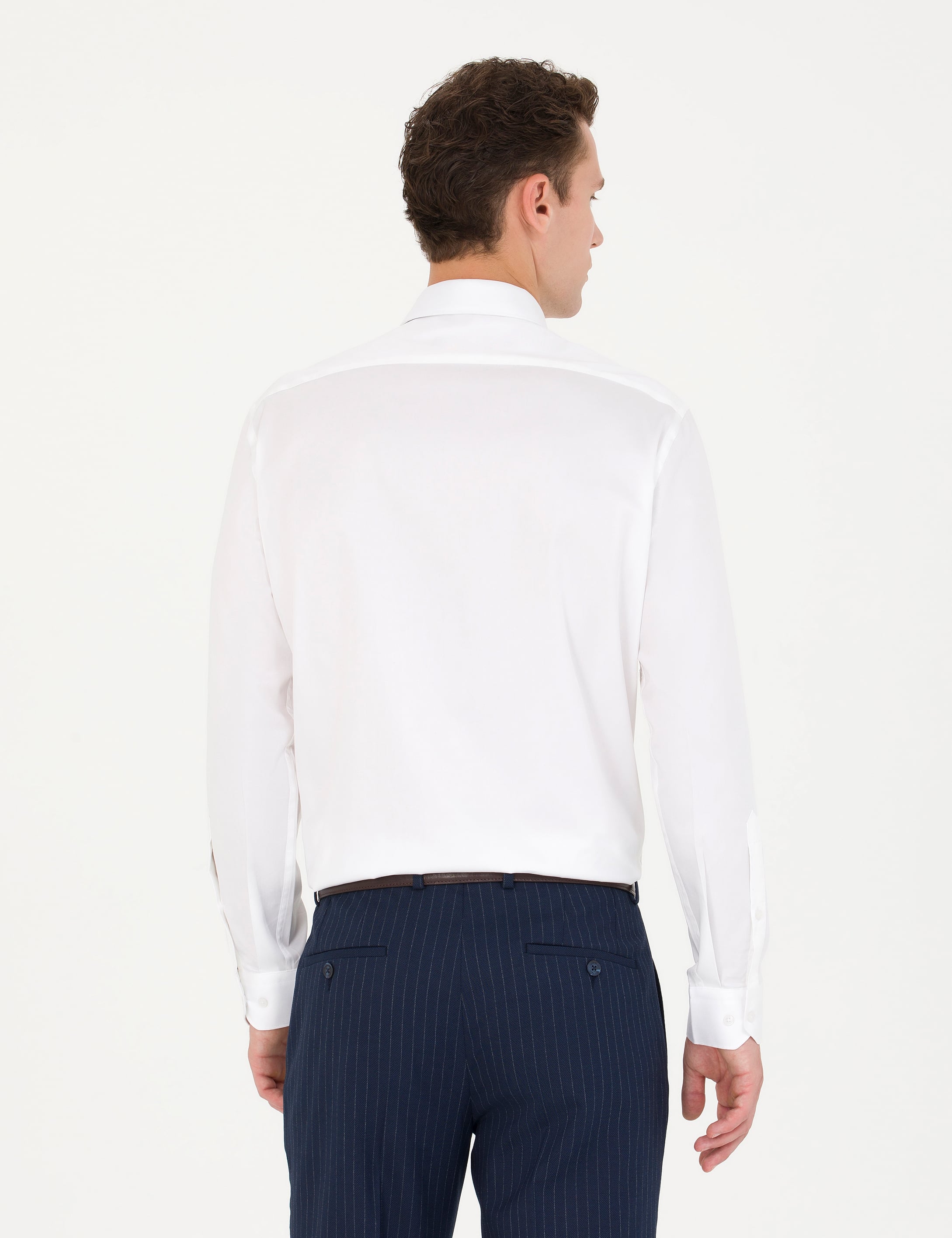 Pierre Cardin Beyaz %100 Pamuk Parlak Saten Regular Fit Uzun Kollu Basic Gömlek görsel 5