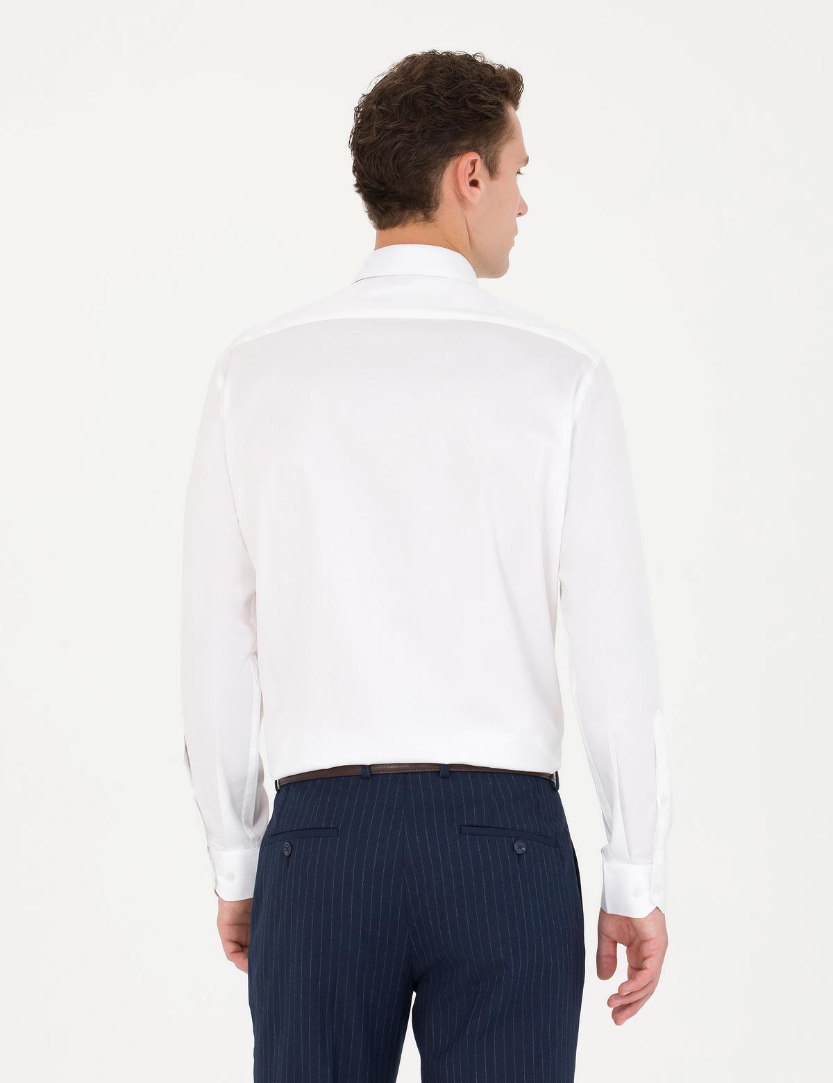 Beyaz Parlak Saten Regular Fit Uzun Kollu Basic Gömlek - 50277146016