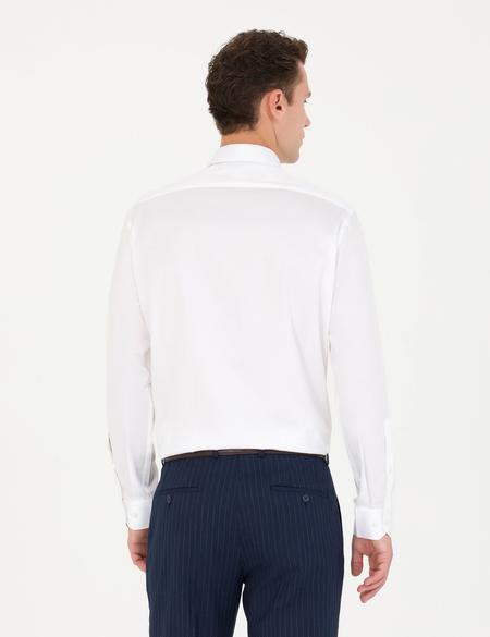 Beyaz Parlak Saten Regular Fit Uzun Kollu Basic Gömlek - 50277146016