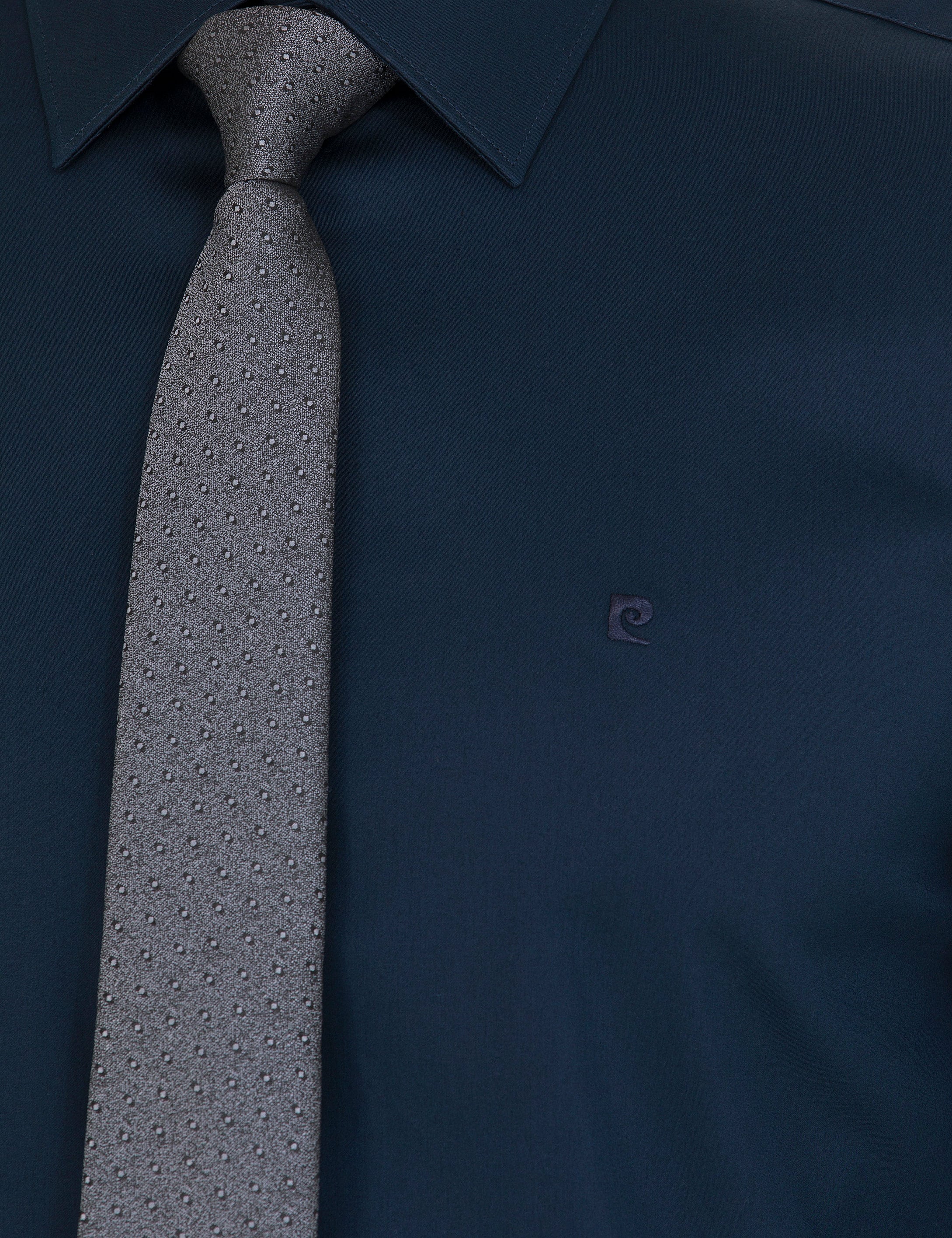 Pierre Cardin Lacivert %100 Pamuk Parlak Saten Slim Fit Uzun Kollu Basic Gömlek görsel 7