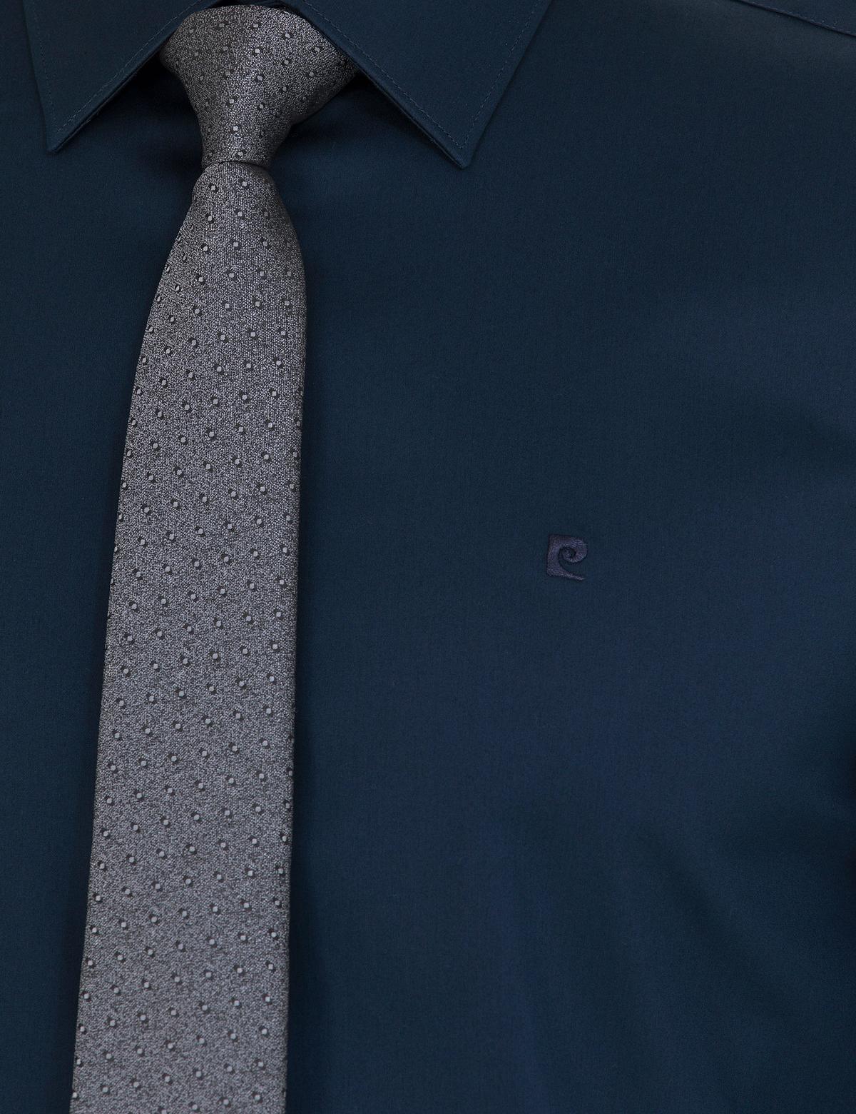 Lacivert Parlak Saten Slim Fit Uzun Kollu Basic Gömlek - 50277147044