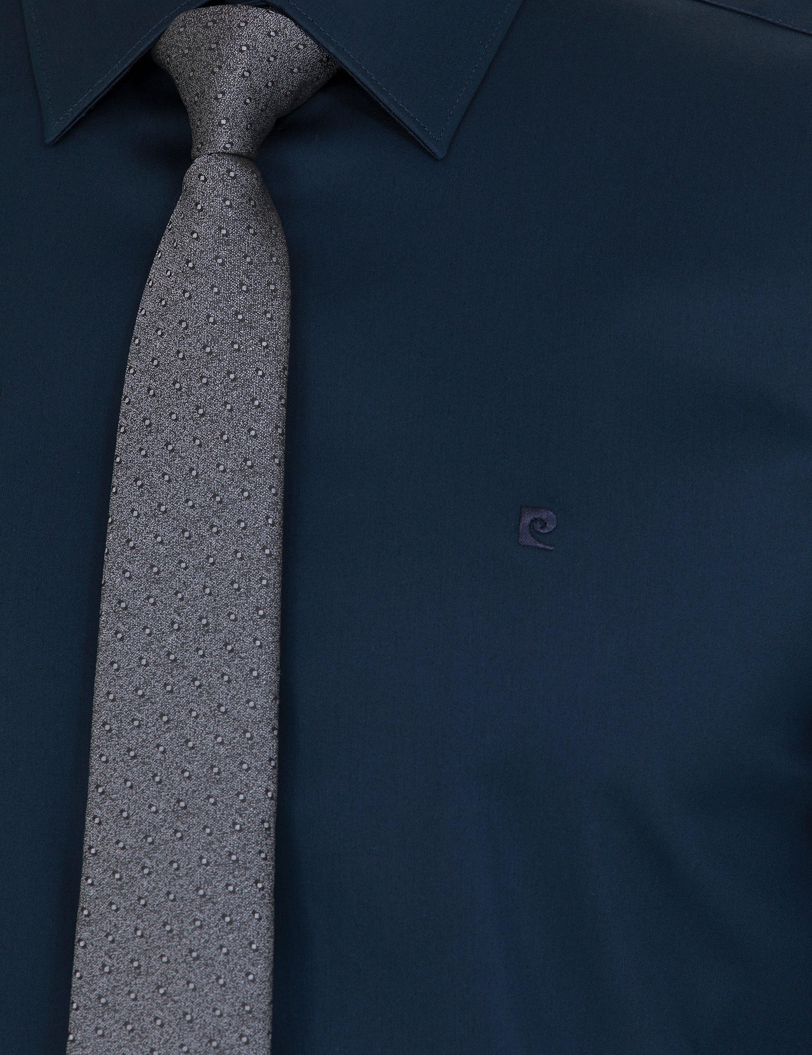 Lacivert Parlak Saten Slim Fit Uzun Kollu Basic Gömlek