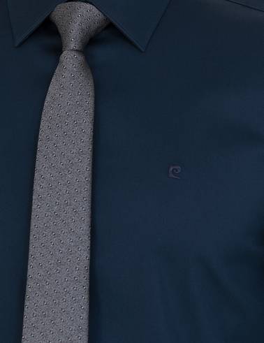 Lacivert %100 Pamuk Parlak Saten Slim Fit Uzun Kollu Basic Gömlek