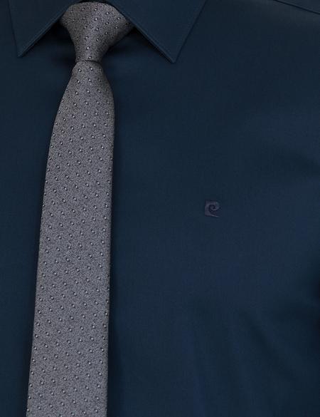 Lacivert Parlak Saten Slim Fit Uzun Kollu Basic Gömlek - 50277147044