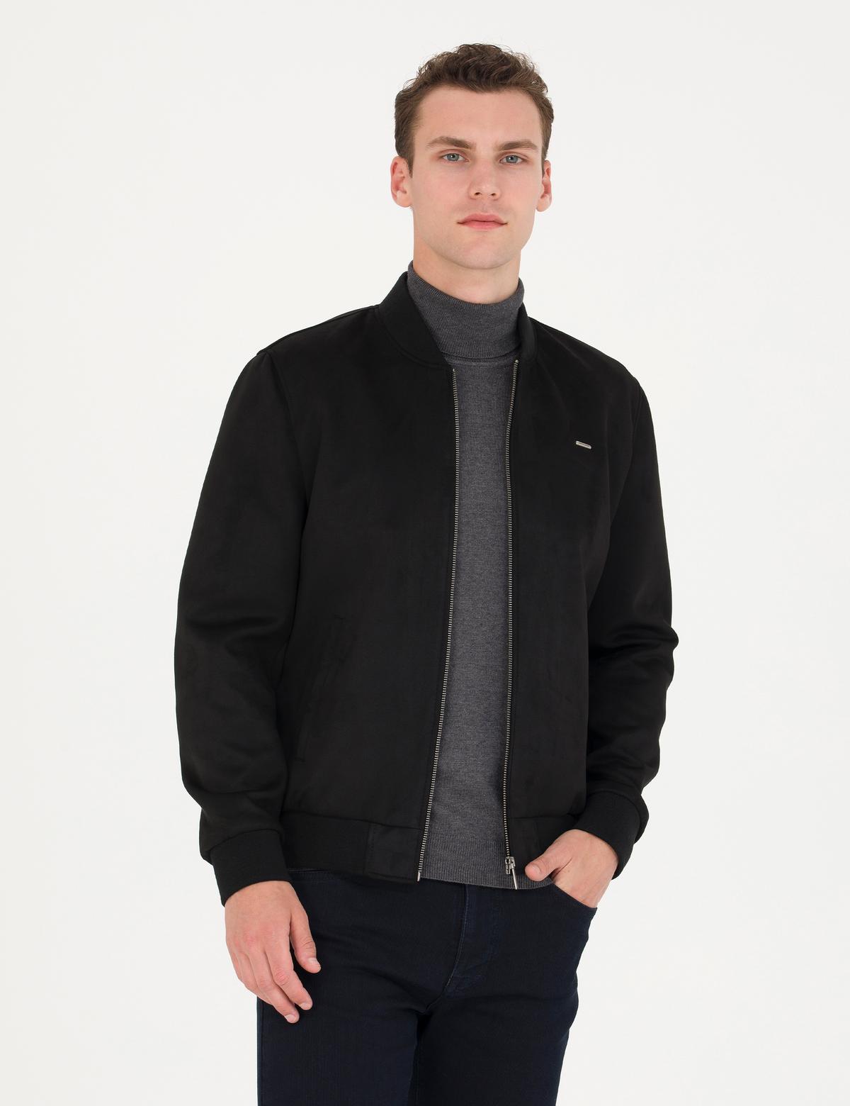 Siyah Suni Deri Ceket - 50280245005