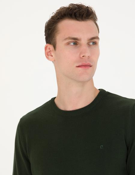 Koyu Yeşil Slim Fit Bisiklet Yaka Basic Triko Kazak - 50270179251