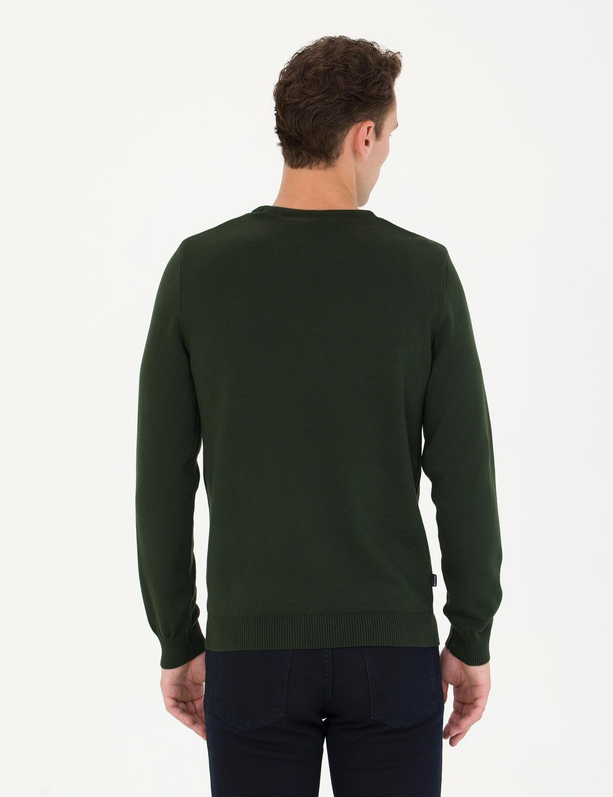 Koyu Yeşil Slim Fit Bisiklet Yaka Basic Triko Kazak - 50270179251