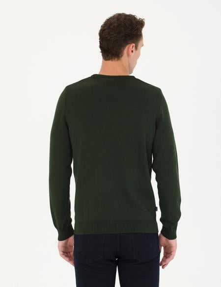 Koyu Yeşil Slim Fit Bisiklet Yaka Basic Triko Kazak - 50270179251