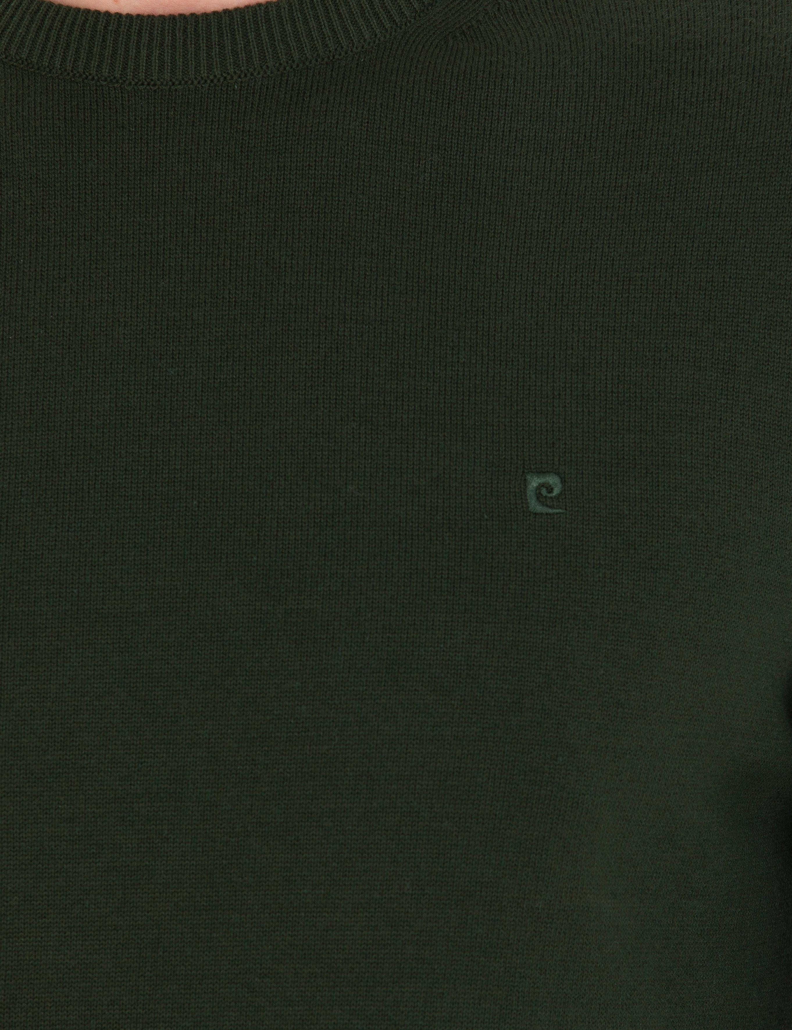 Koyu Yeşil Slim Fit Bisiklet Yaka Basic Triko Kazak