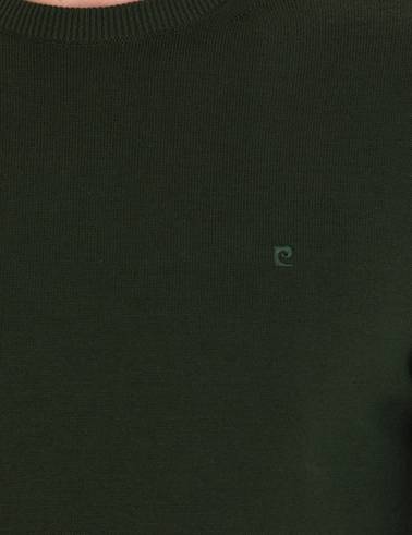 Koyu Yeşil Slim Fit Bisiklet Yaka Basic Triko Kazak
