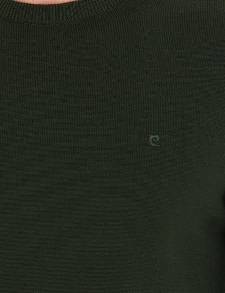 Koyu Yeşil Slim Fit Bisiklet Yaka Basic Triko Kazak - 50270179251