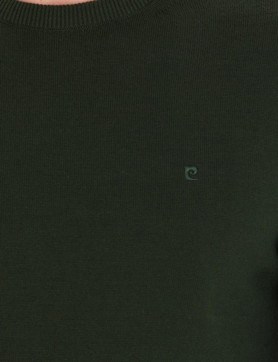 Koyu Yeşil Slim Fit Bisiklet Yaka Basic Triko Kazak