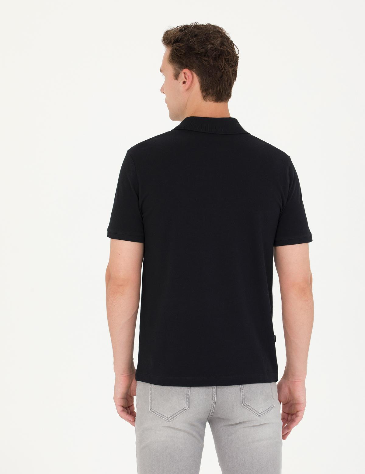 Siyah Slim Fit Polo Yaka Tişört - 50275708024