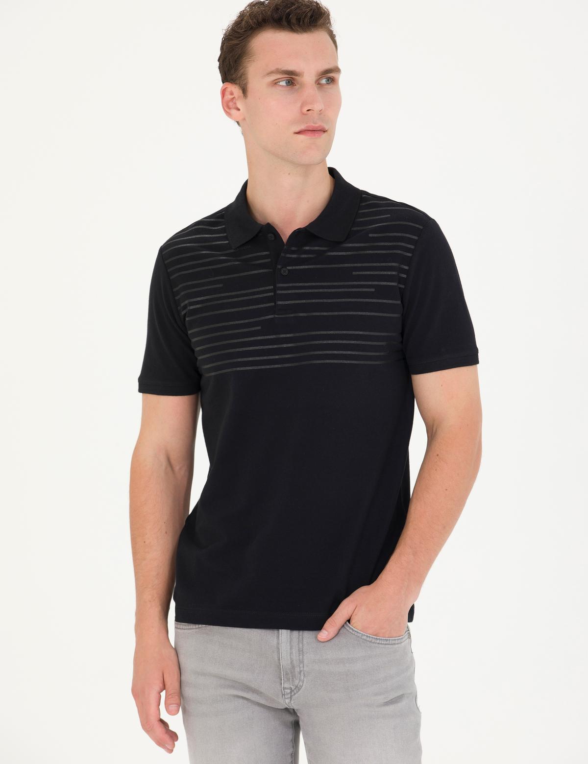 Siyah Slim Fit Polo Yaka Tişört