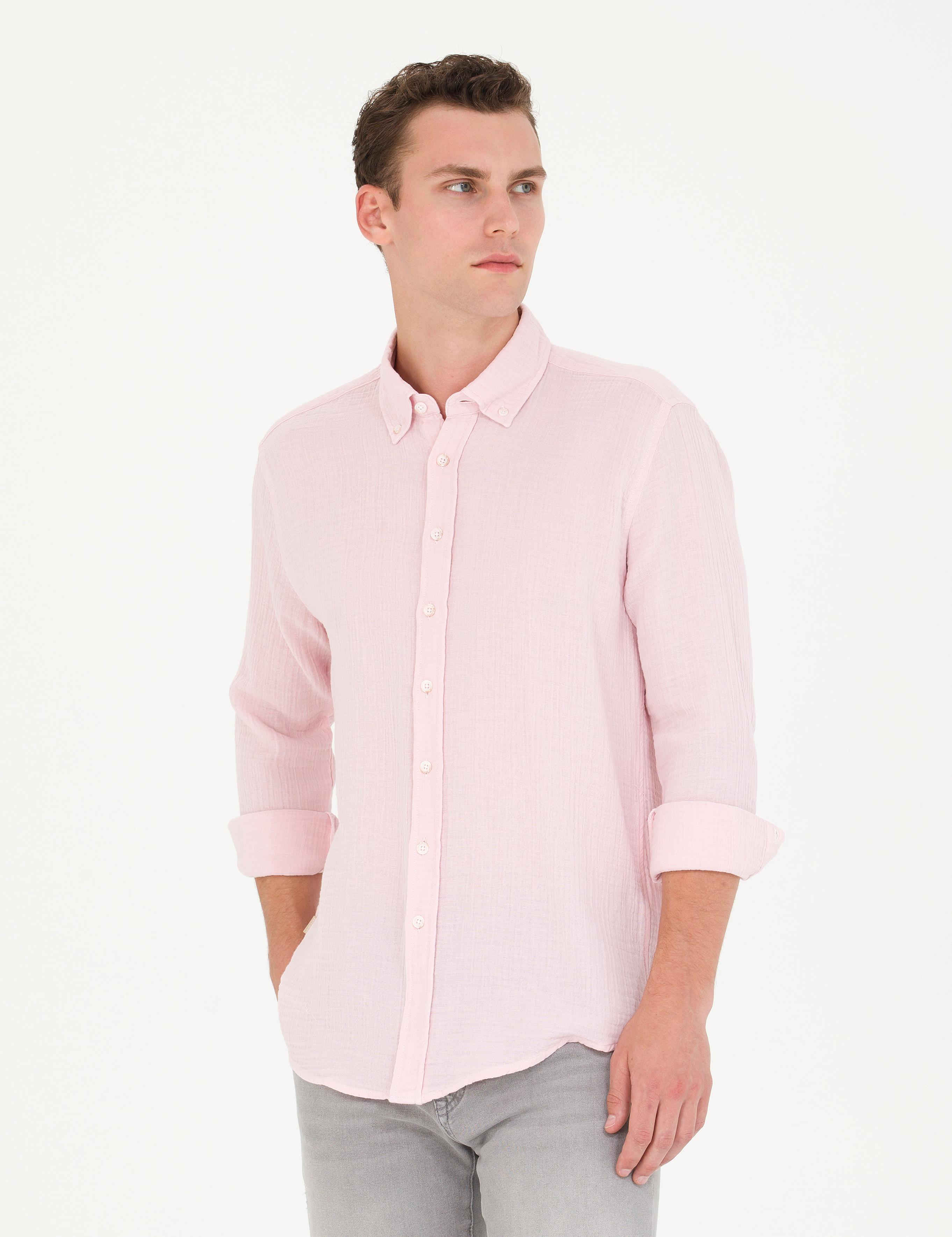 Pembe Regular Fit Uzun Kollu Gömlek