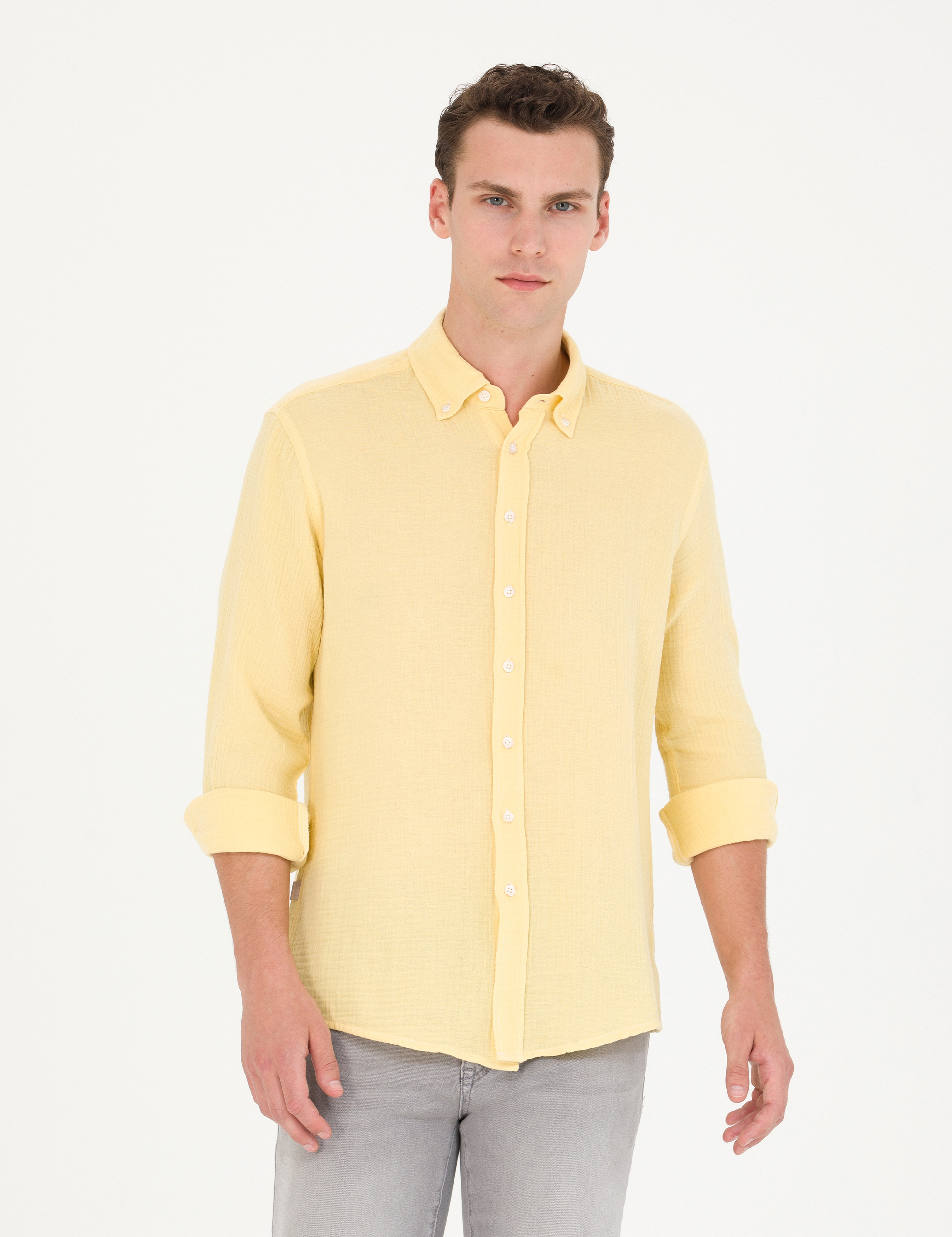Sarı Regular Fit Uzun Kollu Gömlek - Image 1