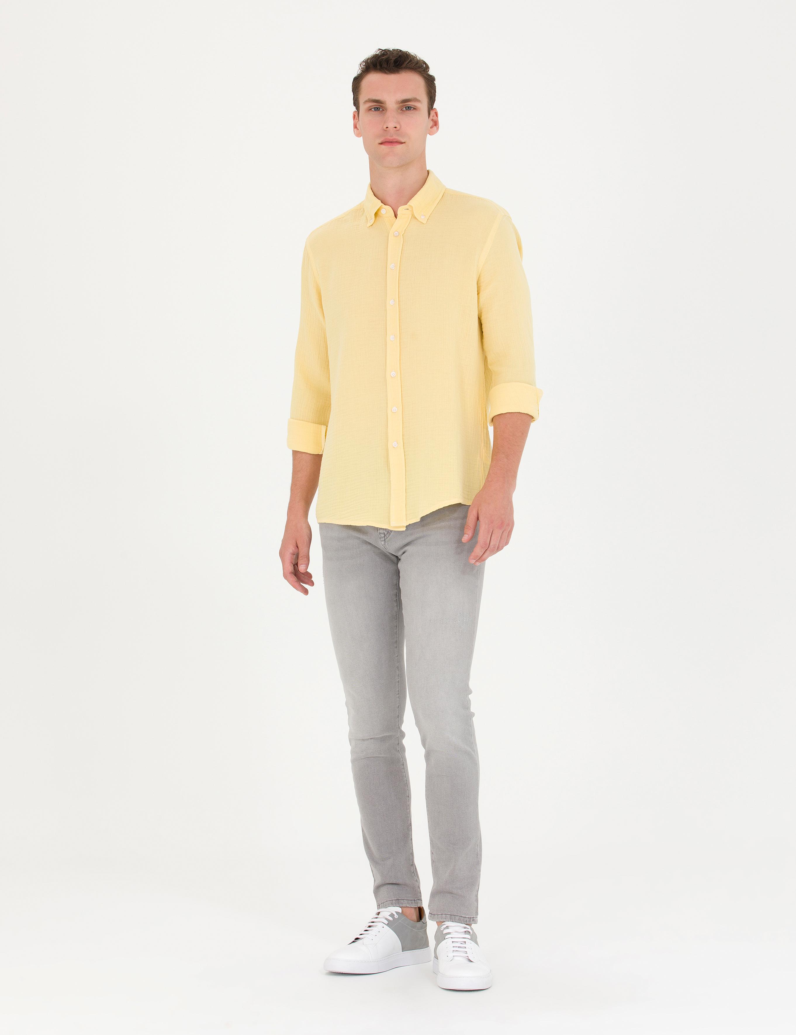 Sarı Regular Fit Uzun Kollu Gömlek